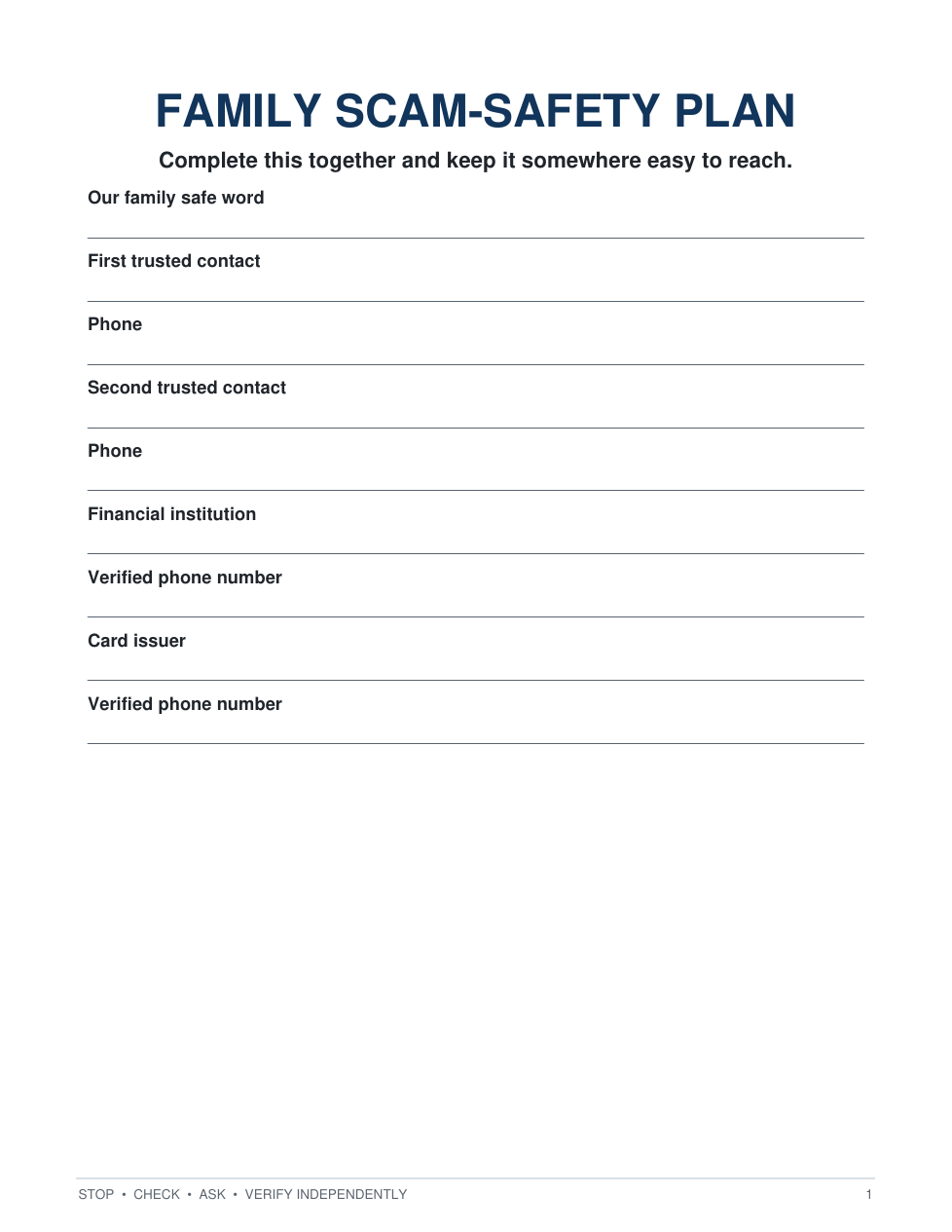 Actual Family Scam-Safety Plan printable
