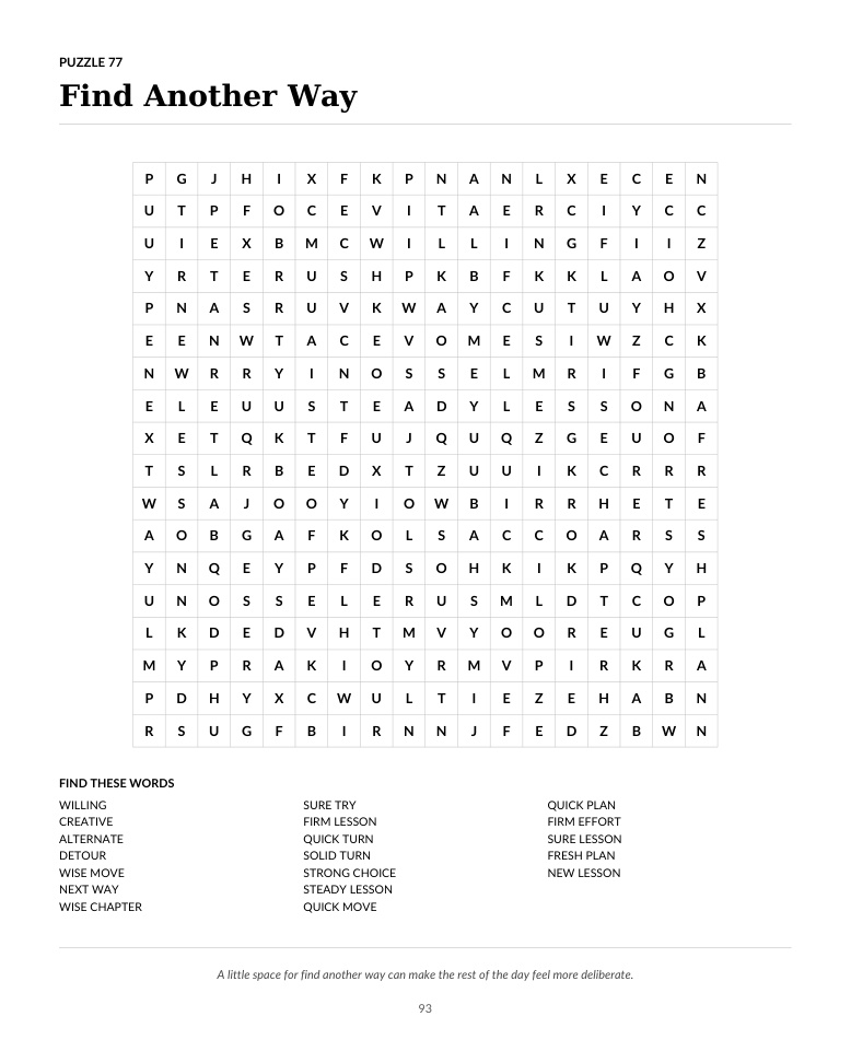 Later themed puzzle page from The Mindful Word Search Book